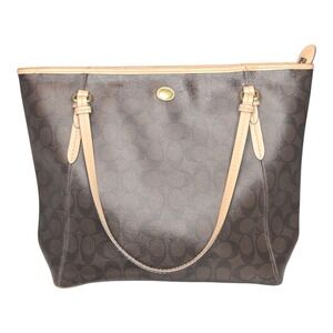 Coach Signature Tote Brown Leather Trim Shoulder Handbag Purse F28365